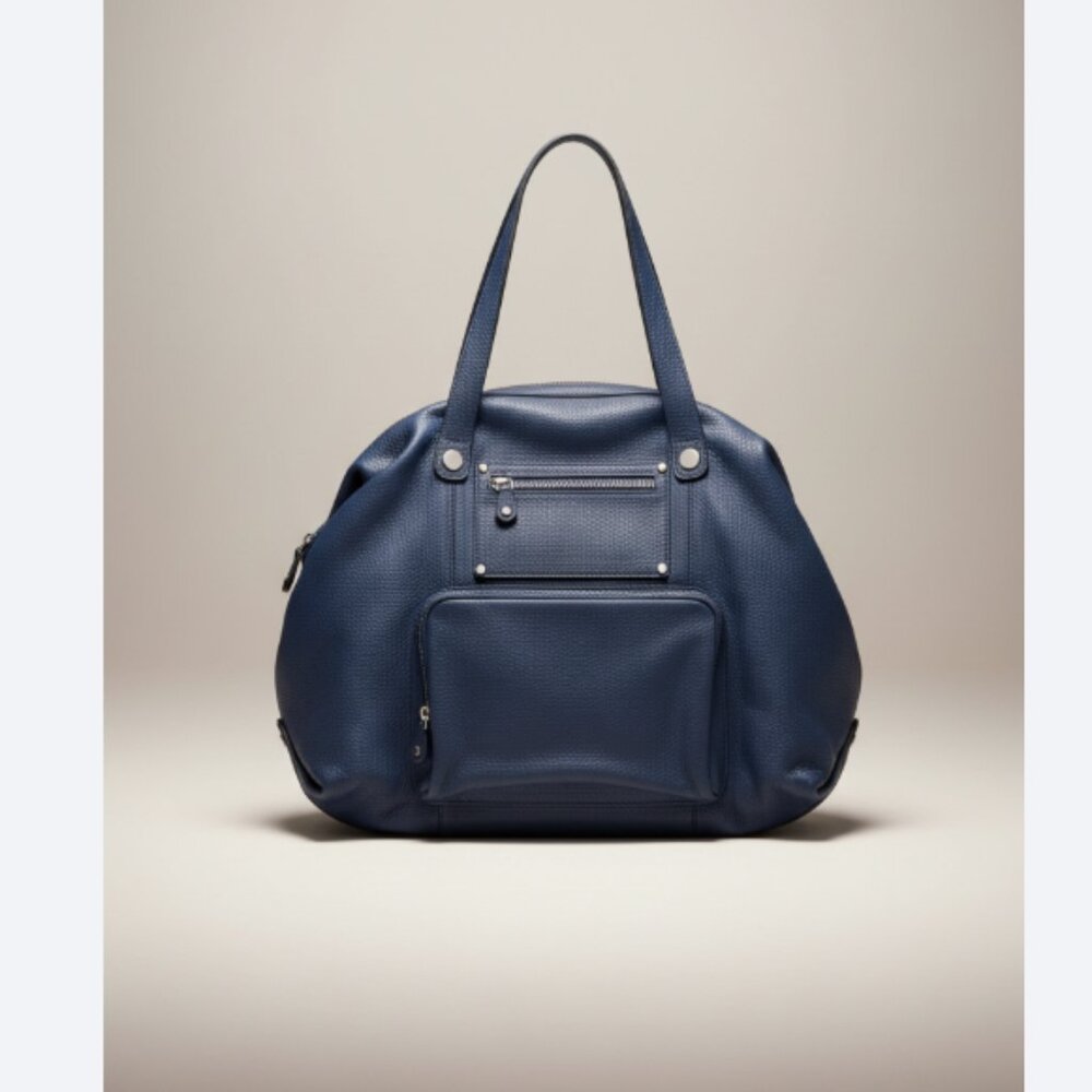 Bosca Blue Pebbled Leather Weekender Travel Tote Made in Italy Large Bag - Picture 13 of 14